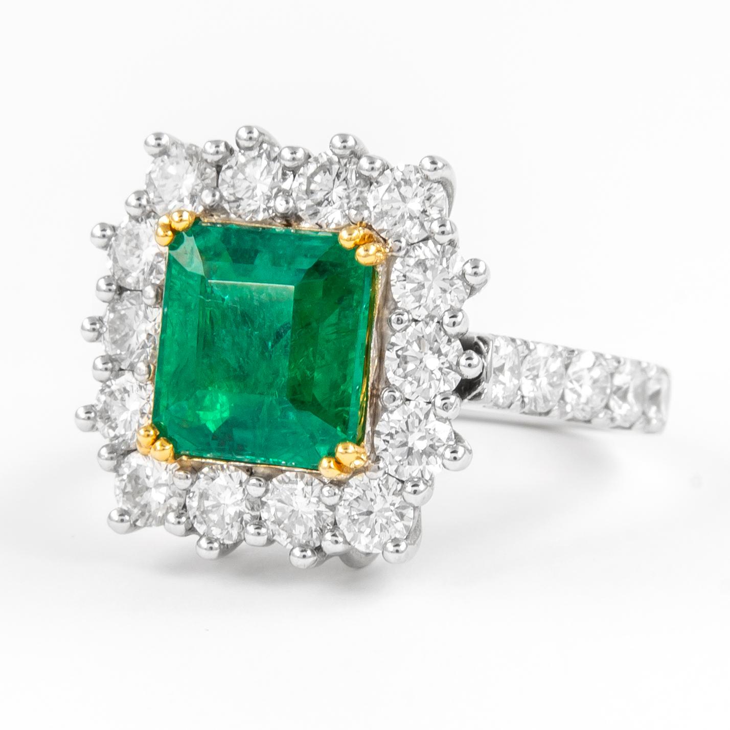 Emerald Cut Alexander GIA 3.12ct Carat Emerald with Diamond Halo Ring / Pendant 18k For Sale