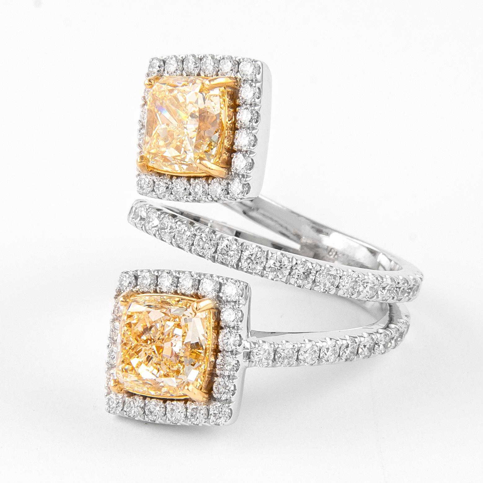 Modern Alexander GIA 3.41ct Toi et Moi YZ Yellow Diamonds Pave Bypass Ring 18k