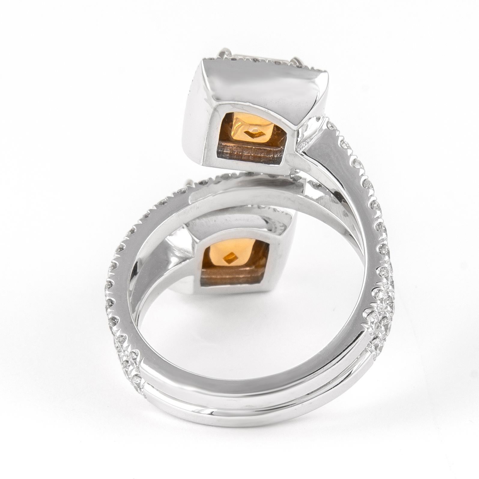 Alexander GIA 3.41ct Toi et Moi YZ Yellow Diamonds Pave Bypass Ring 18k In New Condition In BEVERLY HILLS, CA