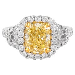 Alexander GIA 3.49ctt Fancy Yellow Diamond Three-Stone Ring 18k Two Tone