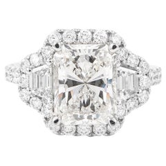 Alexander GIA Bague à trois pierres en or blanc 18 carats avec diamant taille radiant de 3 carats H SI1