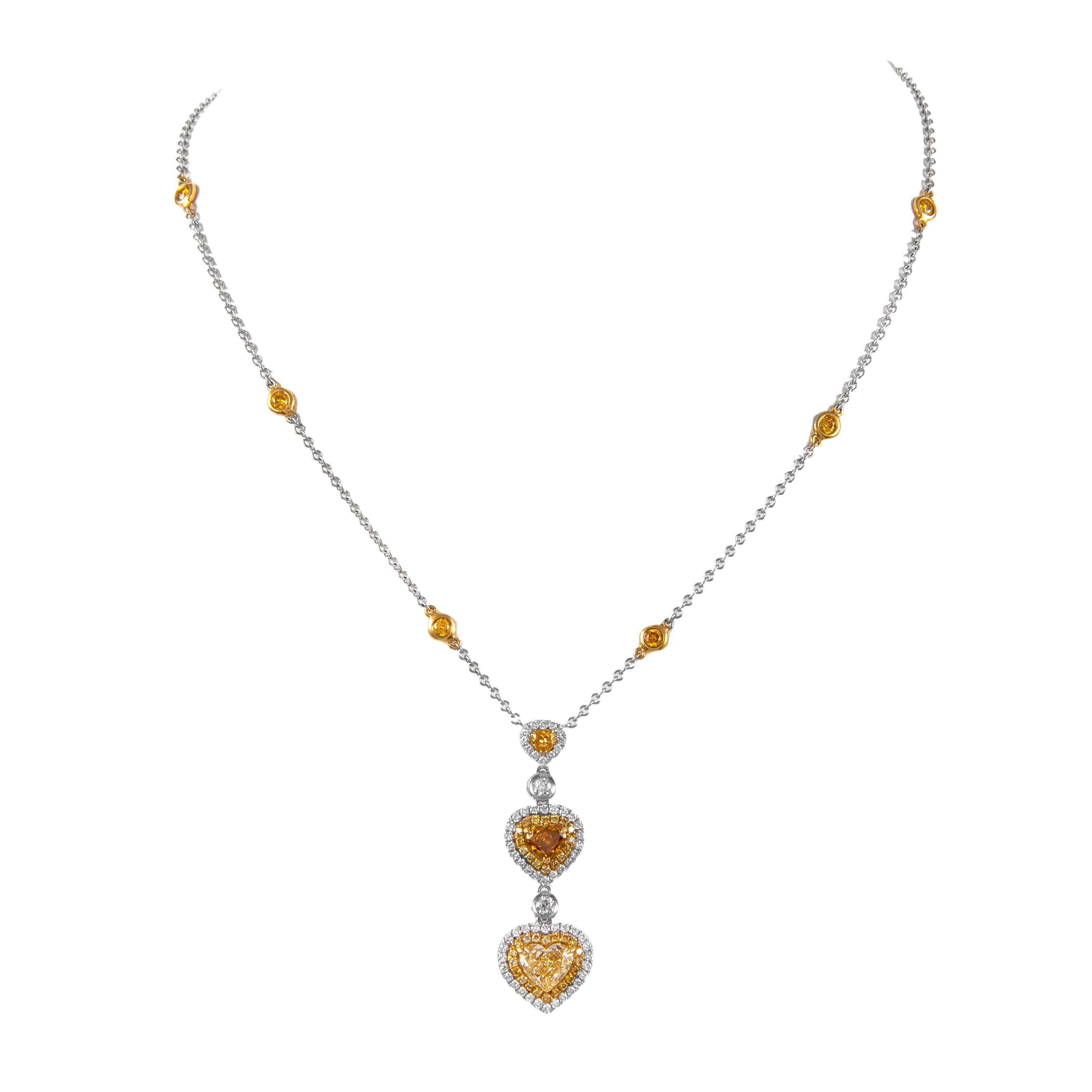 Alexander GIA 4,15 Karat Ausgefallene Farbe Diamant-Tropfen-Halskette 18k Weiß- und Gelbgold (Zeitgenössisch) im Angebot