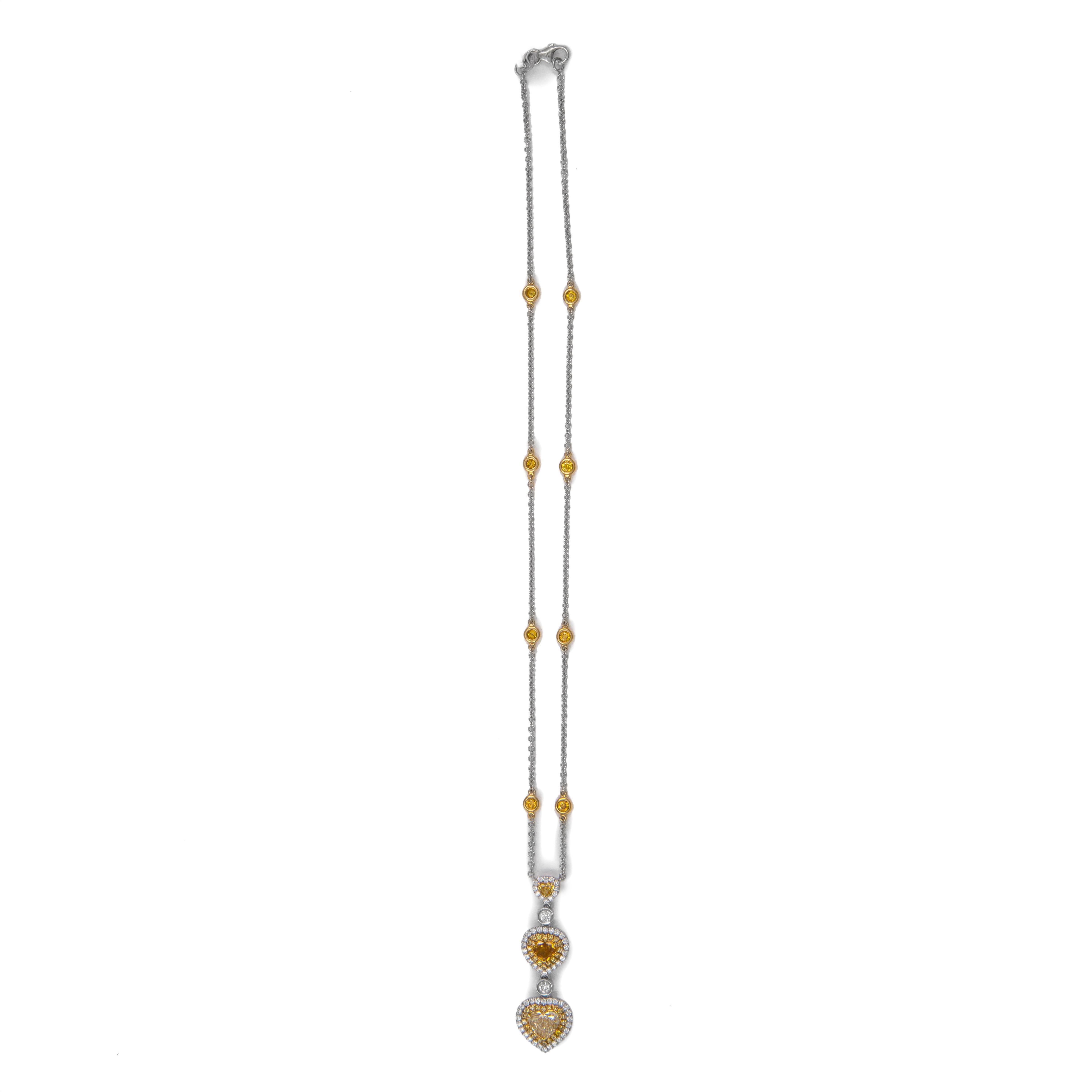 Alexander GIA 4,15 Karat Ausgefallene Farbe Diamant-Tropfen-Halskette 18k Weiß- und Gelbgold (Herzschliff) im Angebot