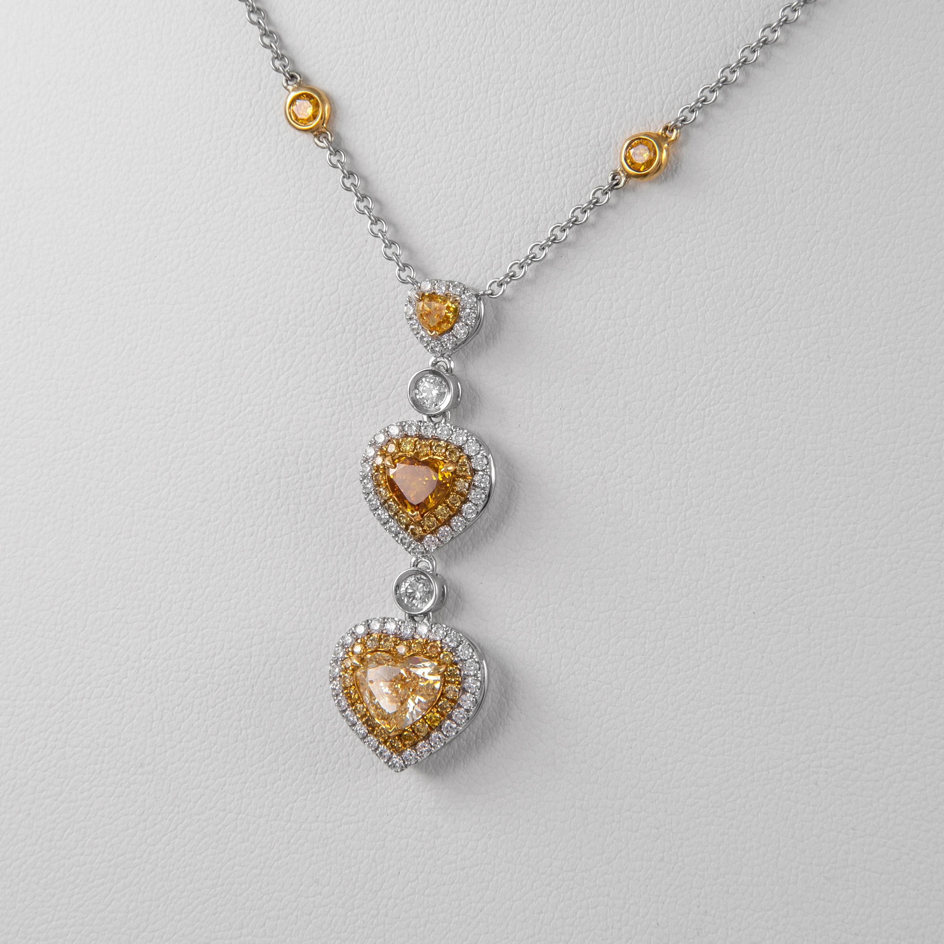 Alexander GIA 4.15ctt Fancy Color Diamond Drop Necklace 18k White & Yellow Gold In New Condition For Sale In BEVERLY HILLS, CA