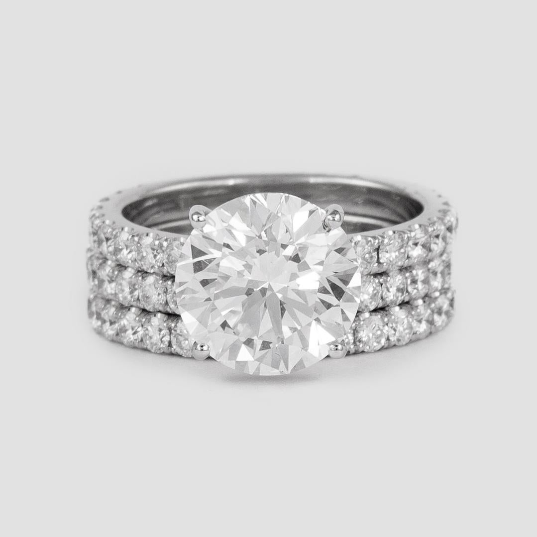 Alexander GIA 4.25ct G VS1 3EX Round Cut Diamond Ring & Two Eternity Bands 18k In New Condition For Sale In BEVERLY HILLS, CA