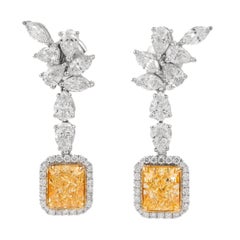Alexander GIA - Boucles d'oreilles pendantes avec halo en or 18k et diamant jaune fantaisie de 4,45ct