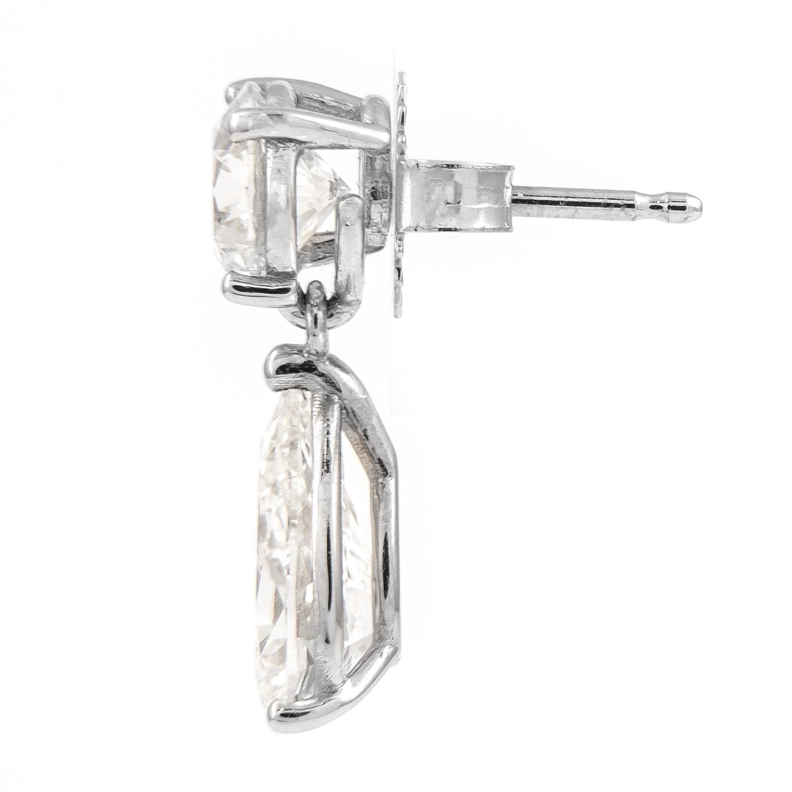 Pear Cut Alexander GIA 4.68 Carat Round & Pear Diamond Detatchable Stud Earrings 18k For Sale