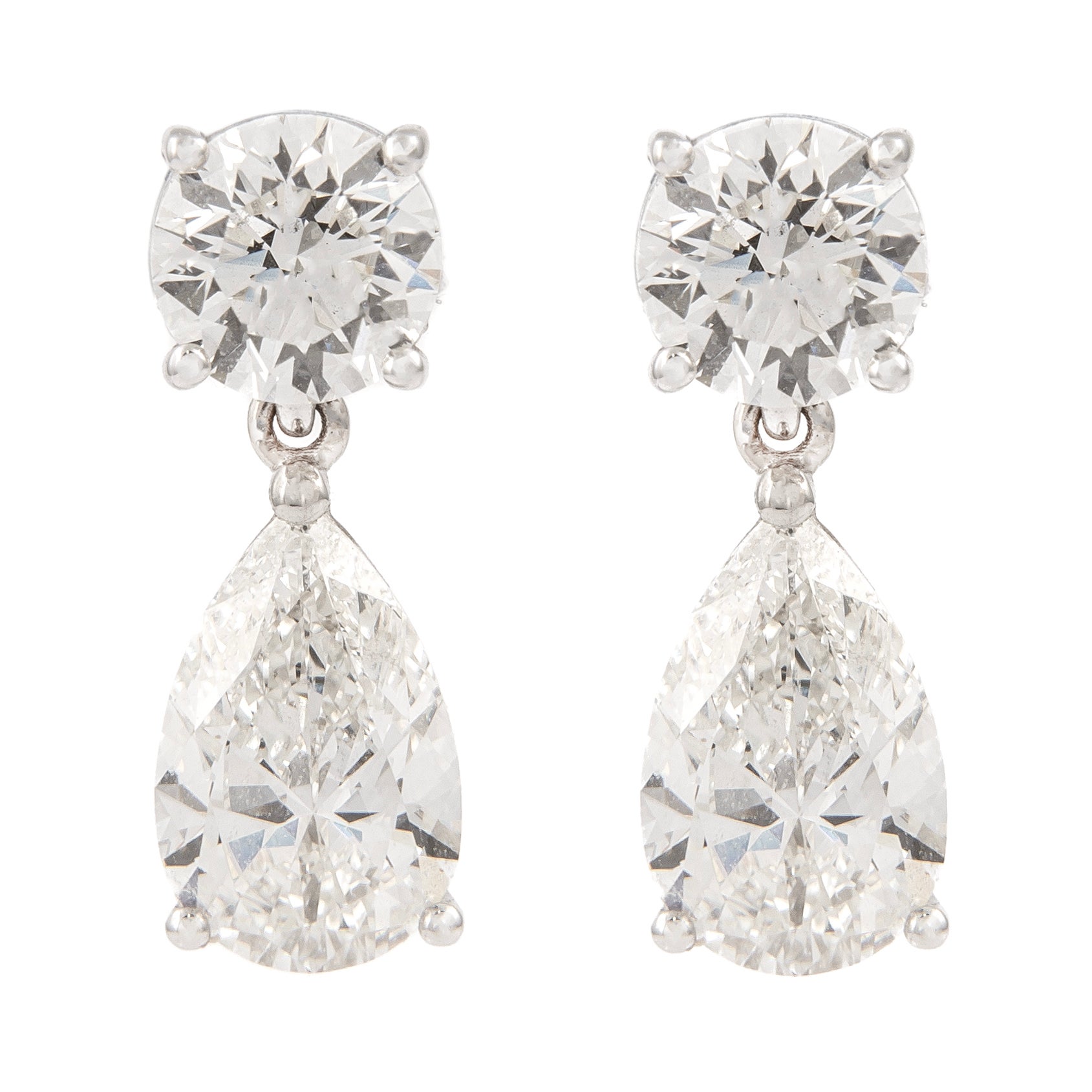 Alexander GIA 4.68 Carat Round & Pear Diamond Detatchable Stud Earrings 18k For Sale