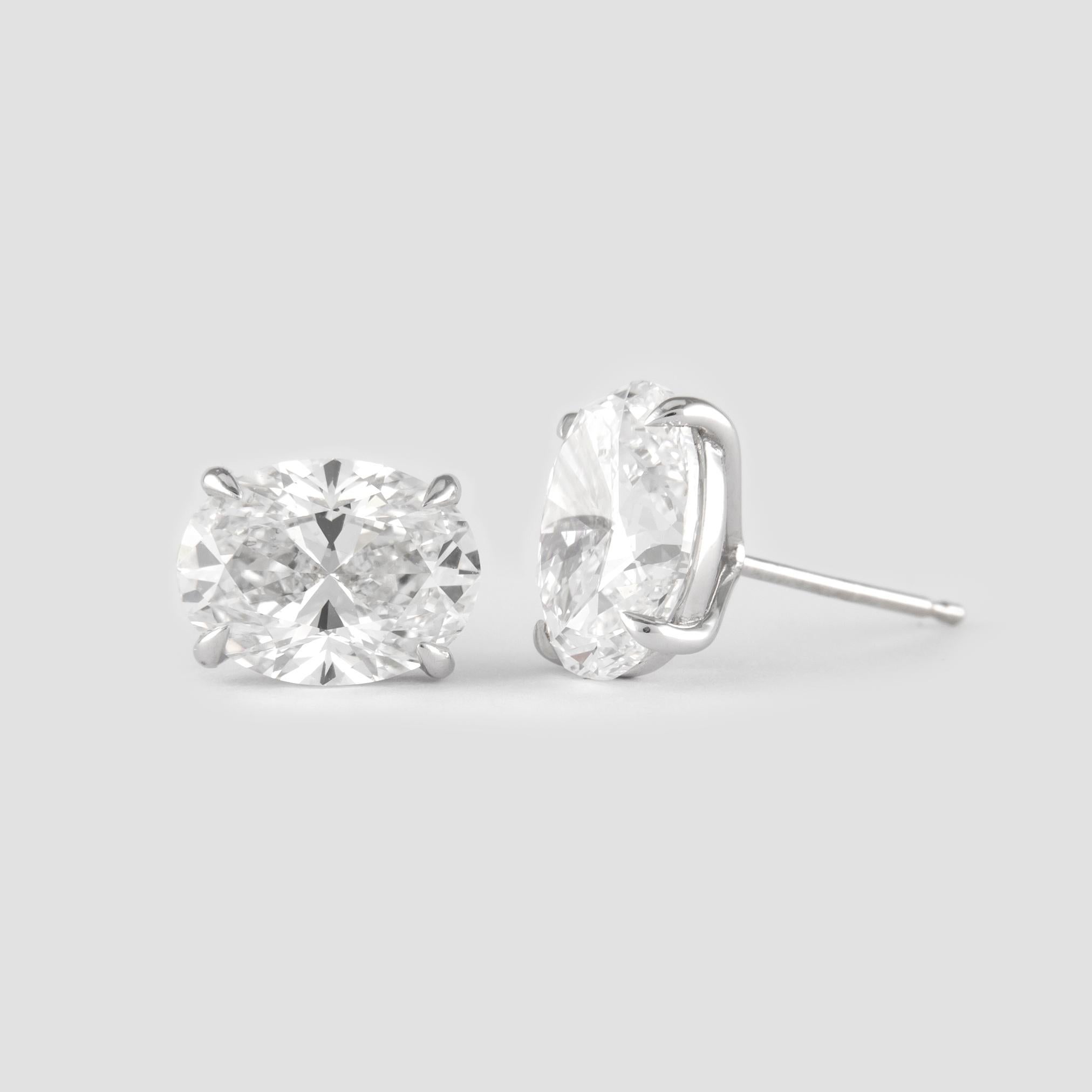 Modern Alexander GIA 5.41 Carat Oval D Color Diamond Stud Earrings 18 Karat White Gold