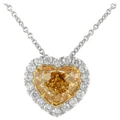 Alexander GIA Collier pendentif cœur jaune champagne en or 18 carats avec diamants de 6,24 carats