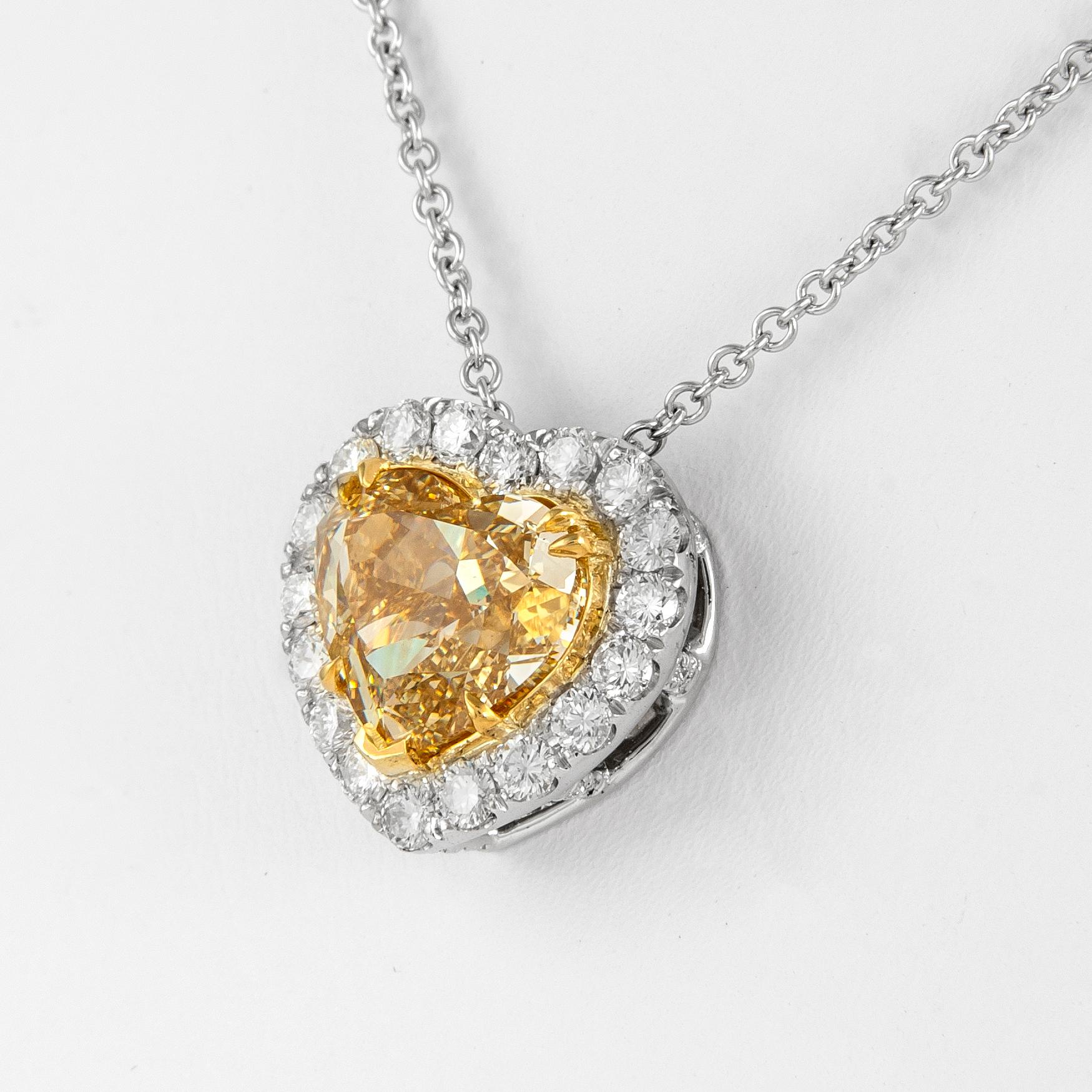 Heart Cut Alexander GIA 6.24ct Heart Champagne Yellow Diamond 18k Pendant Necklace For Sale