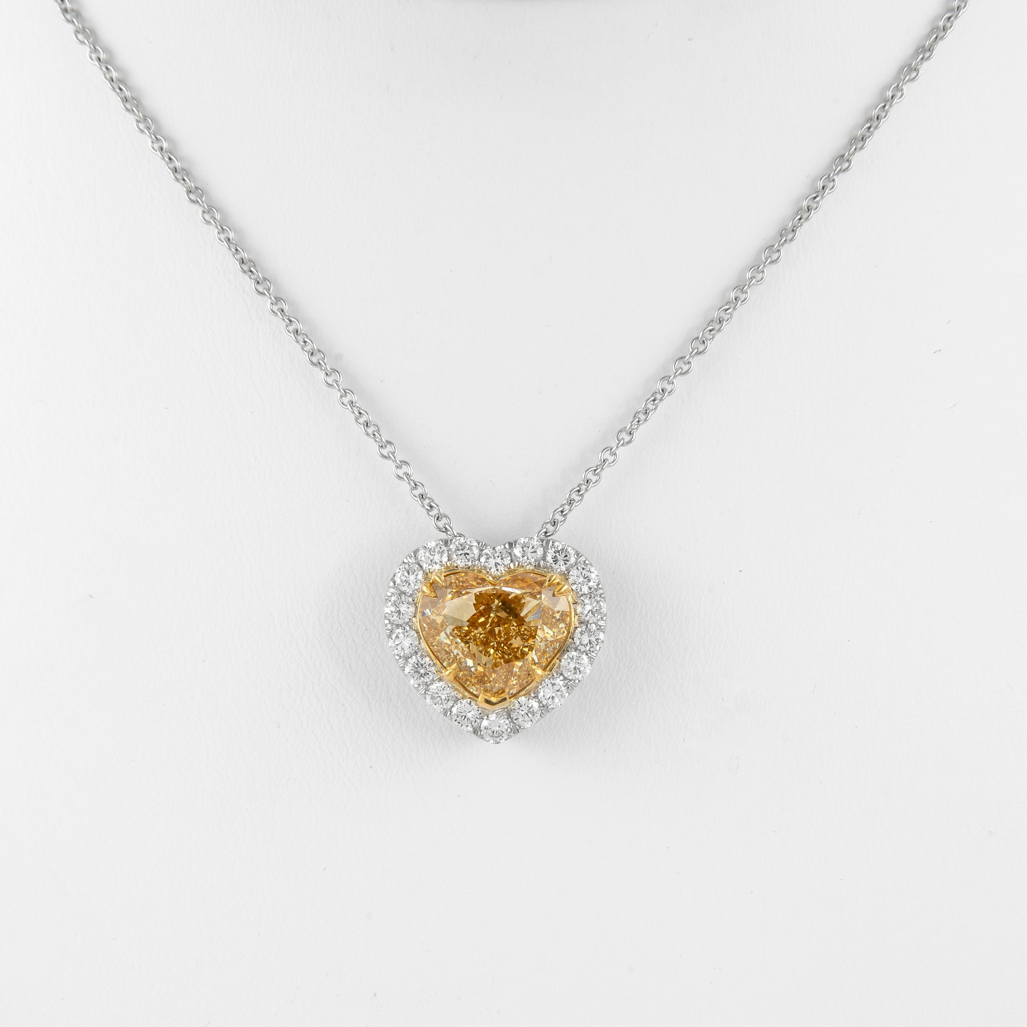 Alexander GIA 6.24ct Heart Champagne Yellow Diamond 18k Pendant Necklace In New Condition For Sale In BEVERLY HILLS, CA