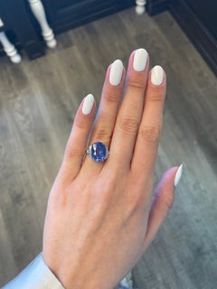 Alexander Beverly Hills Platinring mit drei Steinen, GIA 6,65 Karat Saphir & Diamanten