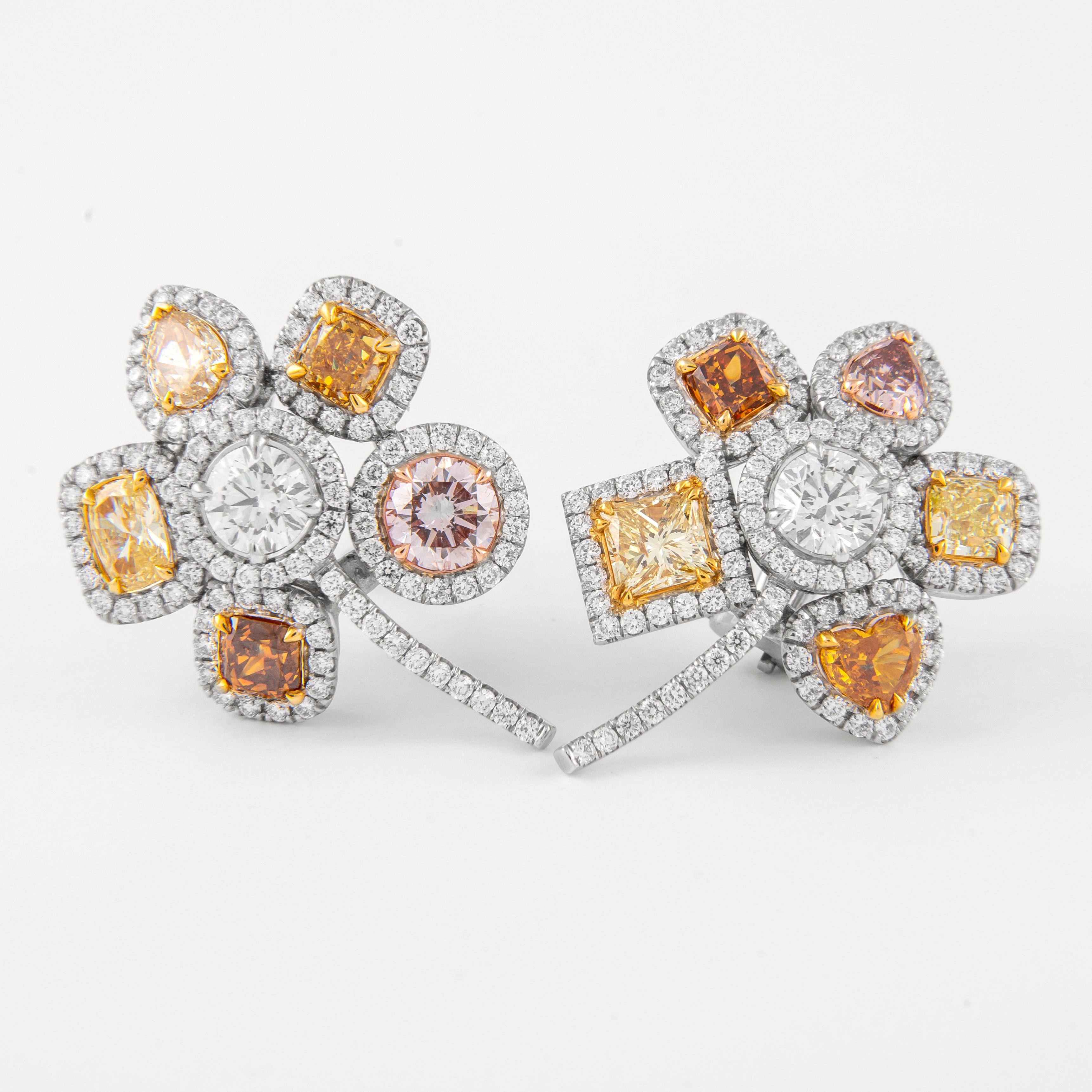 Alexander Beverly Hills GIA 7,52ct Fancy Color Diamant-Ohrringe mit Blumenmuster aus 18k Gold (Rundschliff) im Angebot