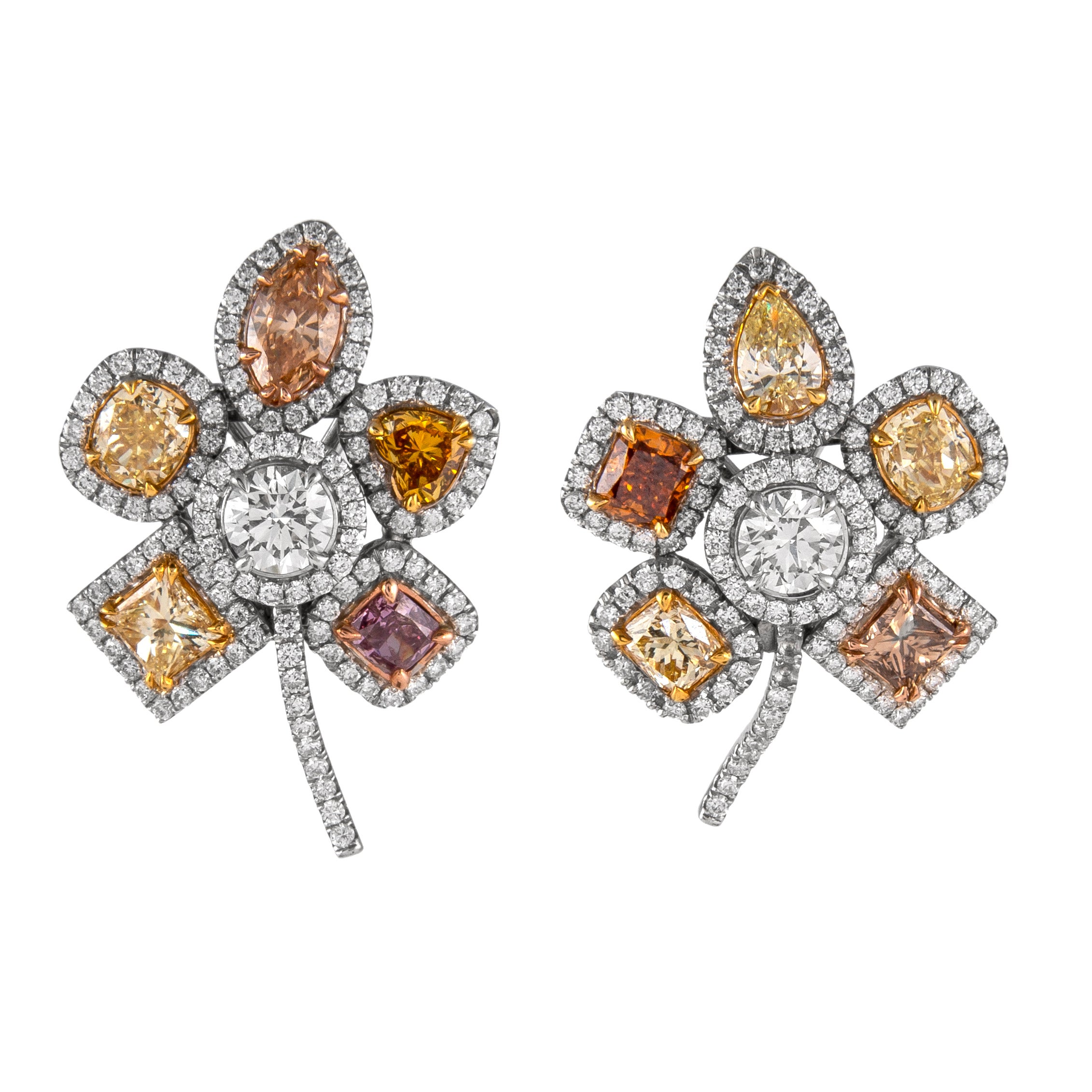 Alexander Beverly Hills GIA 8.21ct Fancy Color Diamond Floral Earrings 18k Gold For Sale