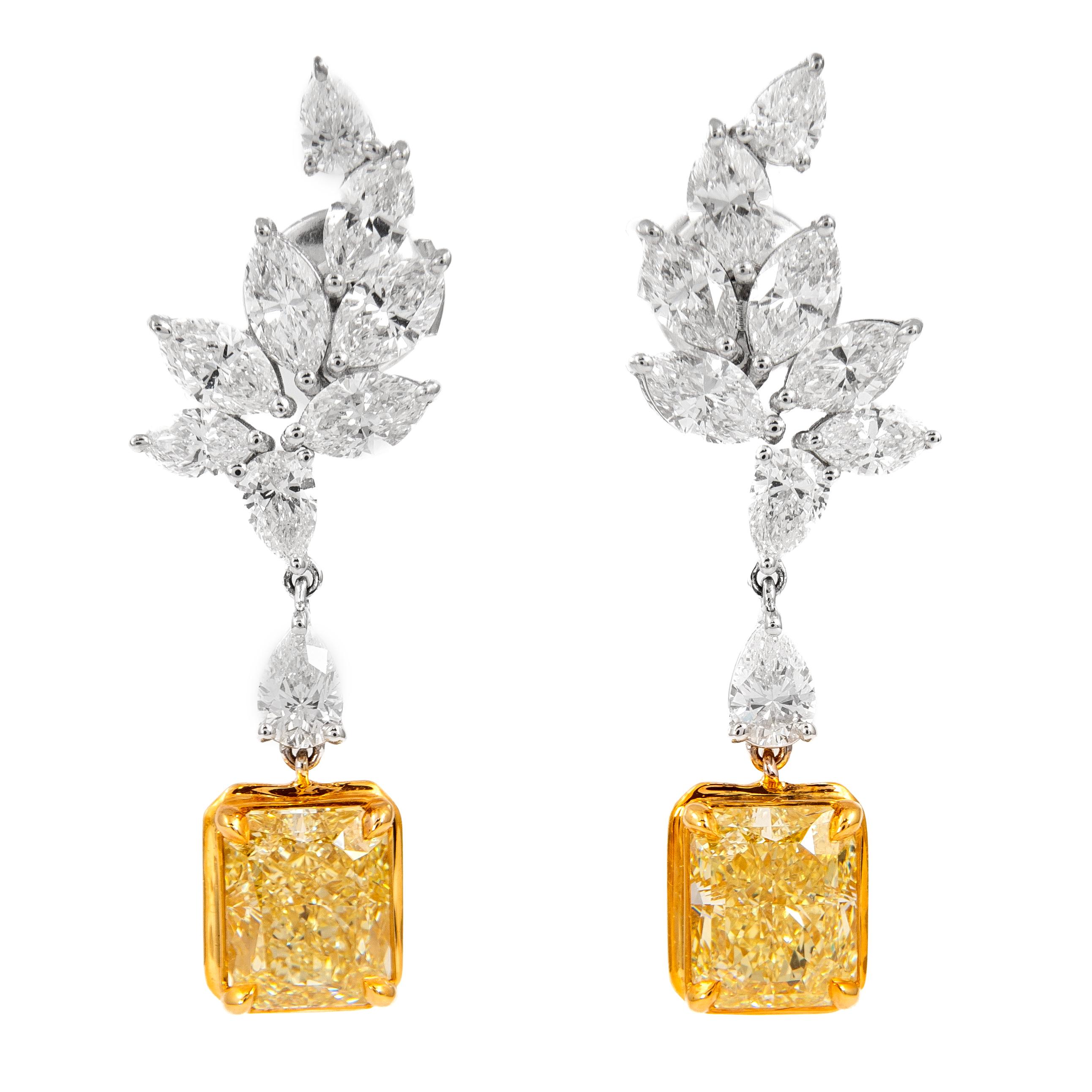 Alexander GIA 8,40ctt Pendientes de gota de diamante amarillo fantasía con halo Oro de 18k Contemporáneo en venta