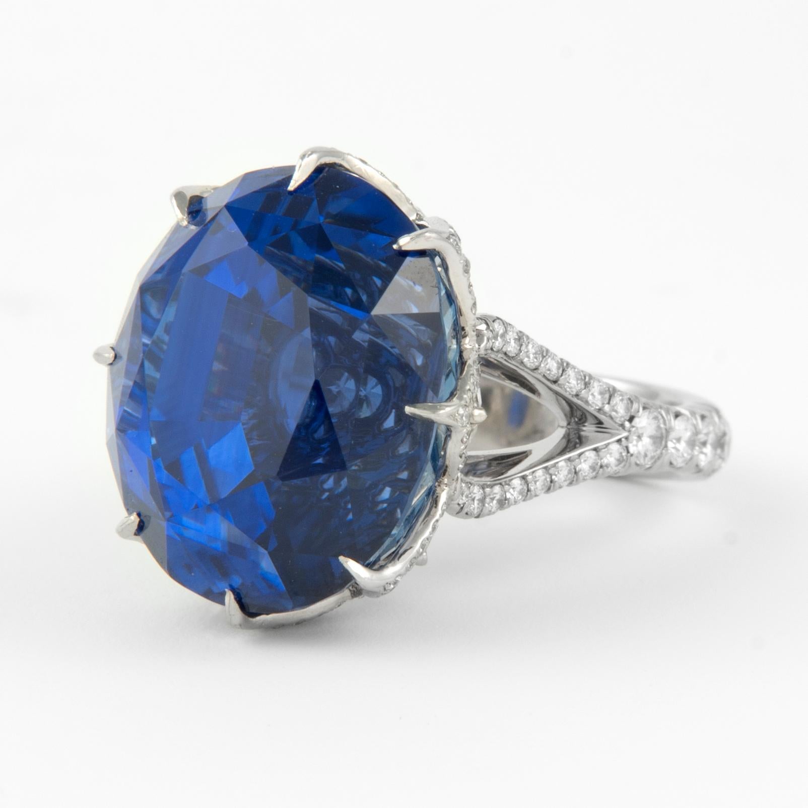 Oval Cut Alexander GIA & AGL 37.52ct Ceylon Sapphire with Diamonds Platinum Ring For Sale
