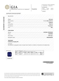 Alexander GIA & AGL 8.99ct Emerald Cut Sapphire with Diamonds Three-Stone Ring