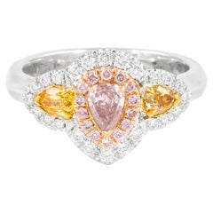 Alexander GIA Certified 0.87ctt Fancy Purplish Pink Diamond Three Stone Ring 18k