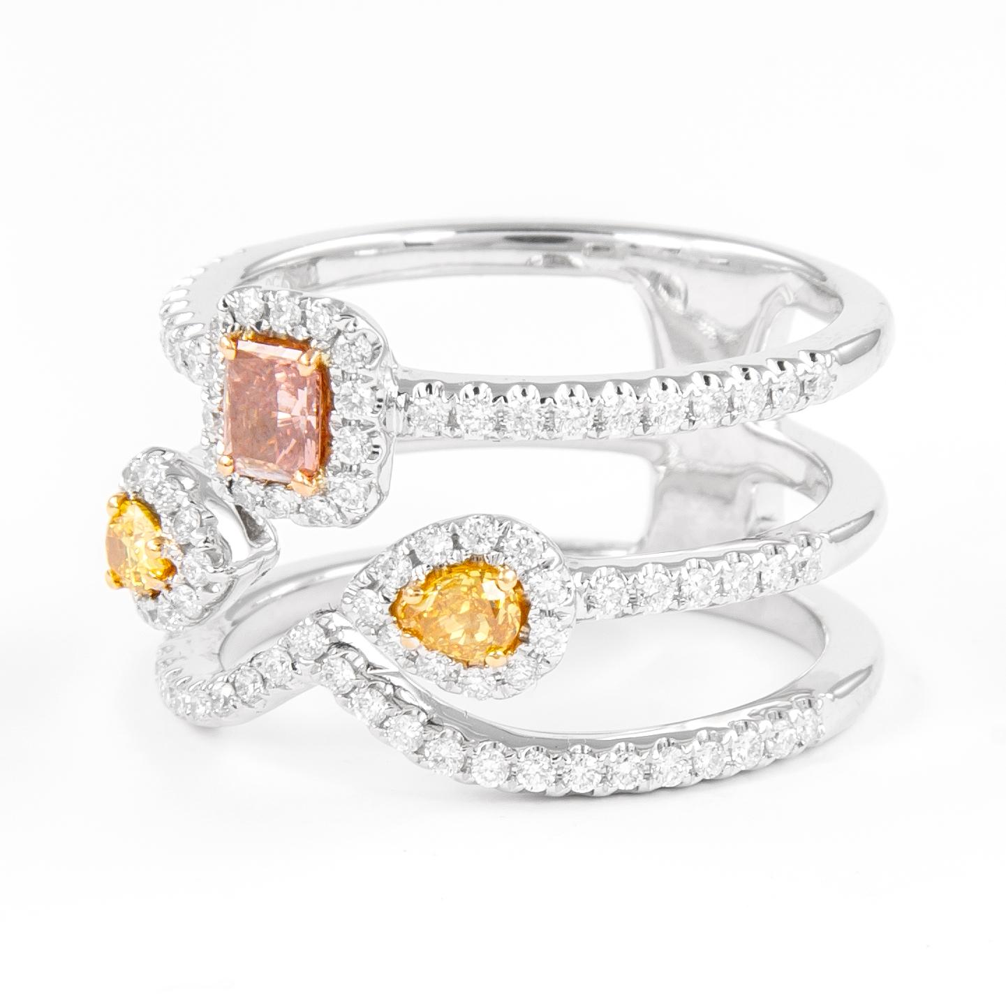 Contemporary Alexander GIA Certified 0.93ctt Fancy Deep Orangey Pink Diamond Ring 18k For Sale