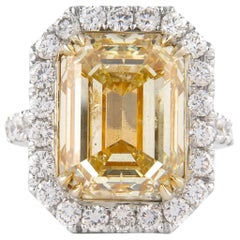 Alexander GIA Certified 10.17ct Emerald Cut Fancy Yellow Diamond Ring 18k