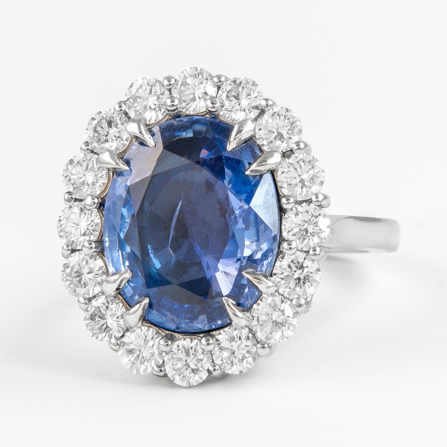 Oval Cut Alexander GIA Certified 10.17ct No Heat Ceylon Sapphire with Diamonds Ring 18k For Sale