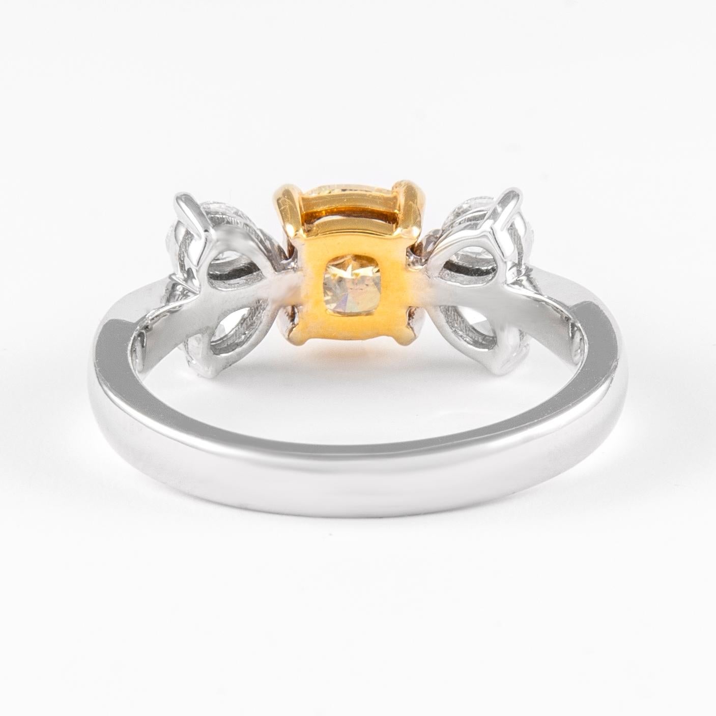 Women's Alexander GIA Certified 1.01ct Fancy Yellow Diamond Ring 18k Two Tone For Sale
