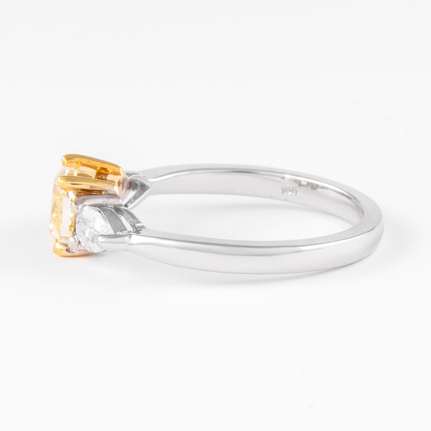 Contemporary Alexander GIA Certified 1.01ct Fancy Yellow Diamond Three Stone Ring 18k