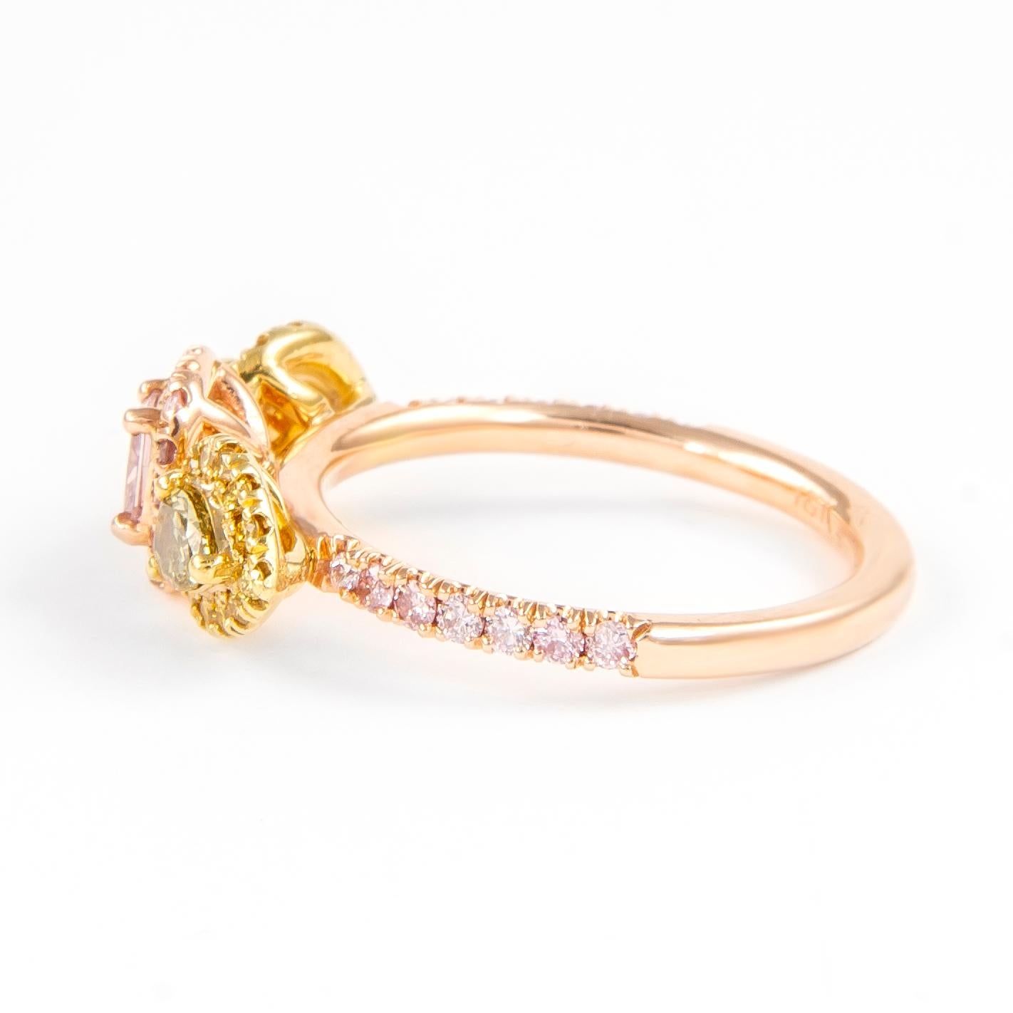 Radiant Cut Alexander GIA Certified 1.08ctt Fancy Purplish Pink Diamond Three Stone Ring 18k