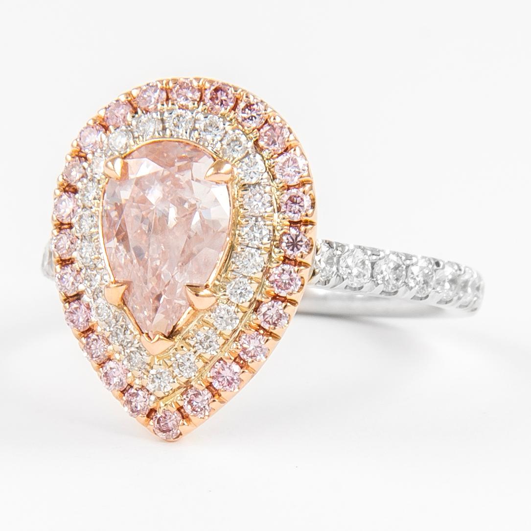 Contemporary Alexander GIA Certified 1.10ct Pink Diamond Ring 18k Two Tone Gold