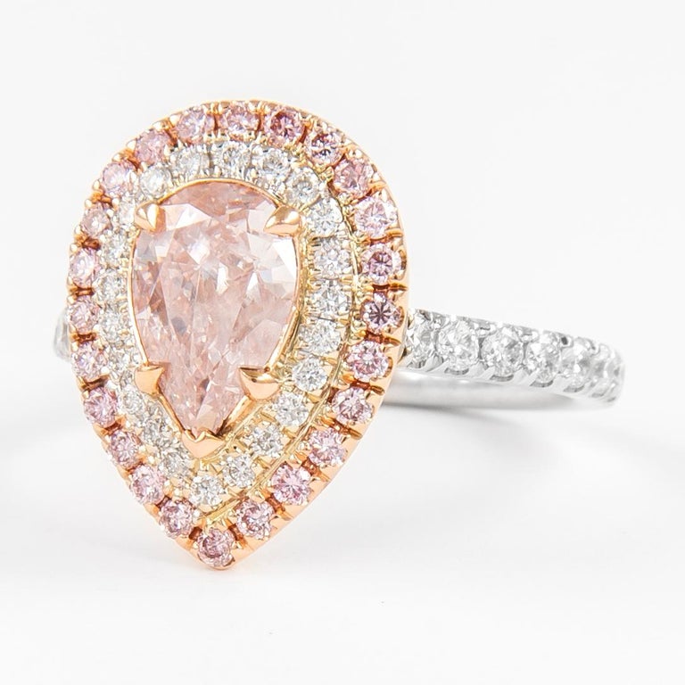 Pear Cut Alexander GIA Certified 1.10ct Pink Diamond Ring 18k Two Tone Gold