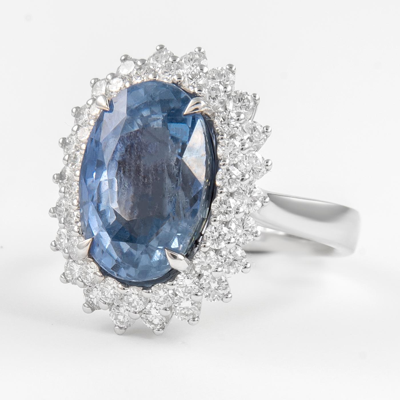 Alexander GIA zertifiziert 11,17 Karat unerhitzter Ceylon Saphir mit Diamanten Ring 18k (Ovalschliff) im Angebot