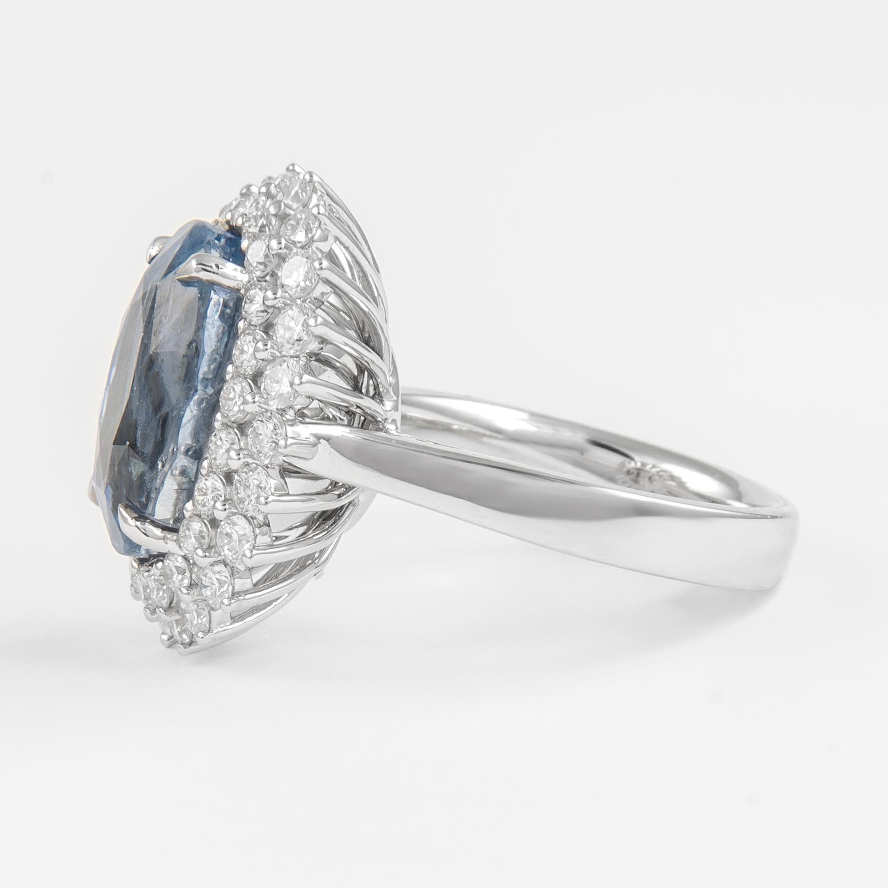 Alexander GIA Certified 11.17ct No Heat Ceylon Sapphire with Diamonds Ring 18k In New Condition For Sale In BEVERLY HILLS, CA