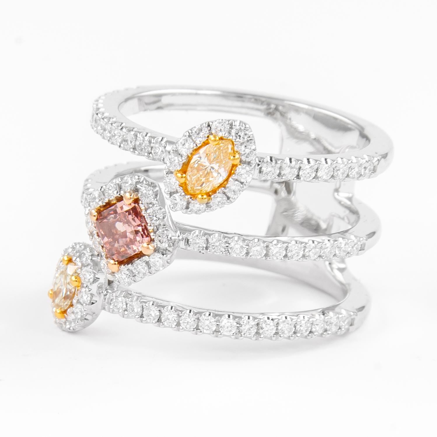 Radiant Cut Alexander GIA Certified 1.30ctt Fancy Deep Orangey Pink Diamond Ring 18k For Sale