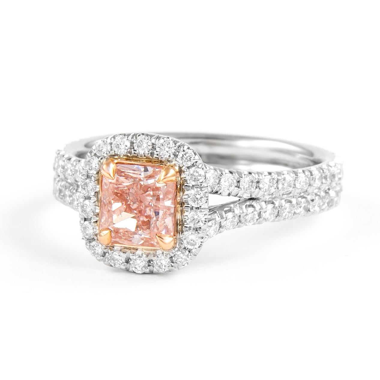 Contemporary Alexander GIA Certified 1.48ctt Fancy Orangey Pink Diamond Ring 18k Gold For Sale