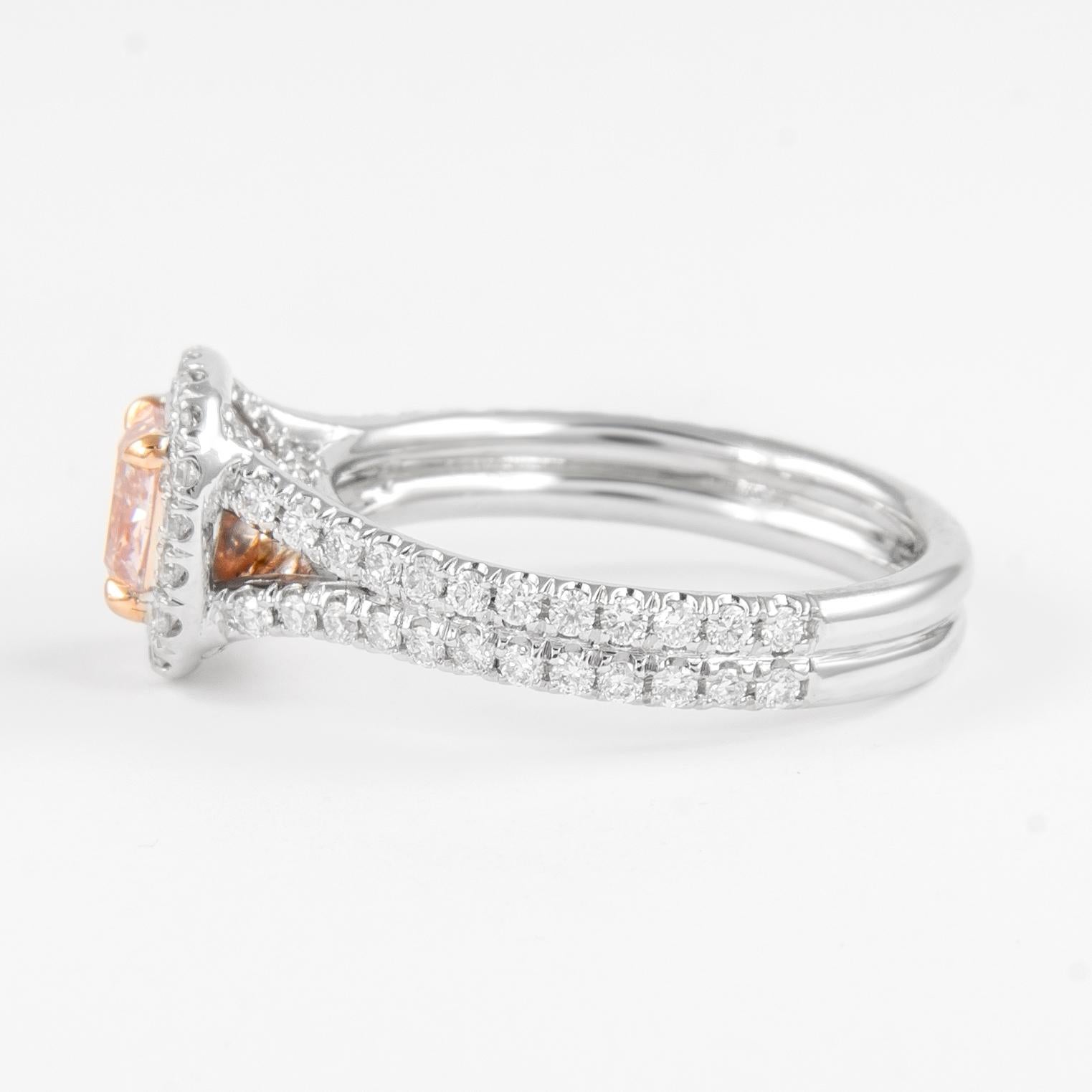 Radiant Cut Alexander GIA Certified 1.48ctt Fancy Orangey Pink Diamond Ring 18k Gold For Sale