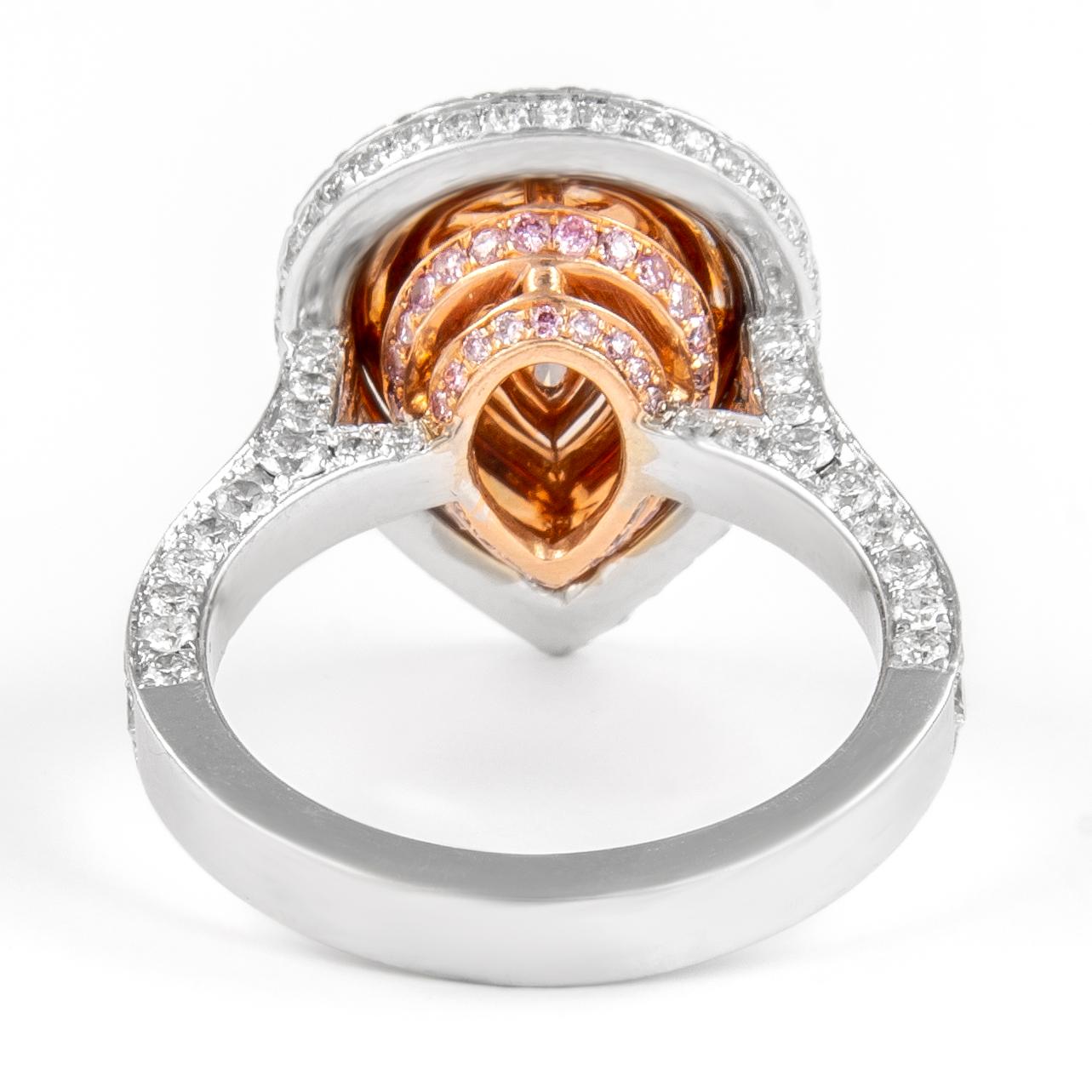 Contemporary Alexander GIA Certified 1.50ct Pink Diamond with Halo Ring 18k Two Tone Gold For Sale