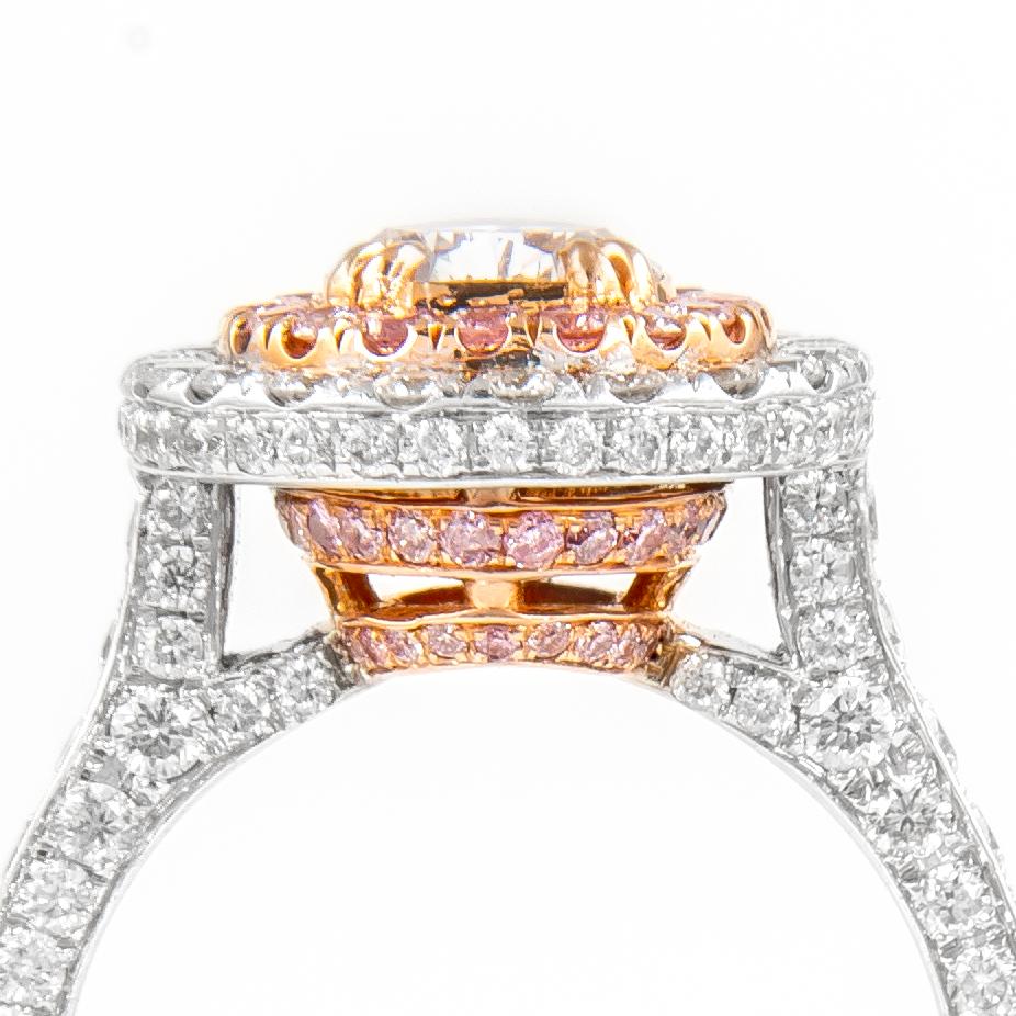 Pear Cut Alexander GIA Certified 1.50ct Pink Diamond with Halo Ring 18k Two Tone Gold For Sale