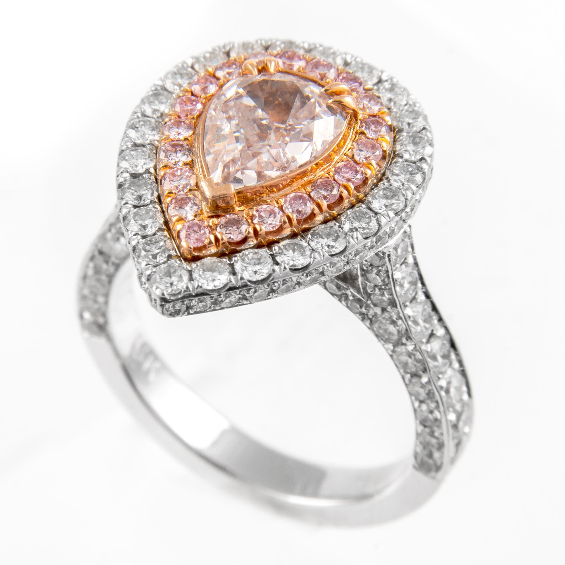 Alexander GIA Certified 1.50ct Pink Diamond with Halo Ring 18k Two Tone Gold In New Condition For Sale In BEVERLY HILLS, CA