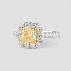Alexander GIA Certified 1.53ct Yellow YZ Diamond with Halo 18k White Gold Ring