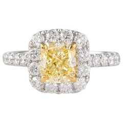 Alexander GIA Certified 1.53ct Yellow YZ Diamond with Halo 18k White Gold Ring