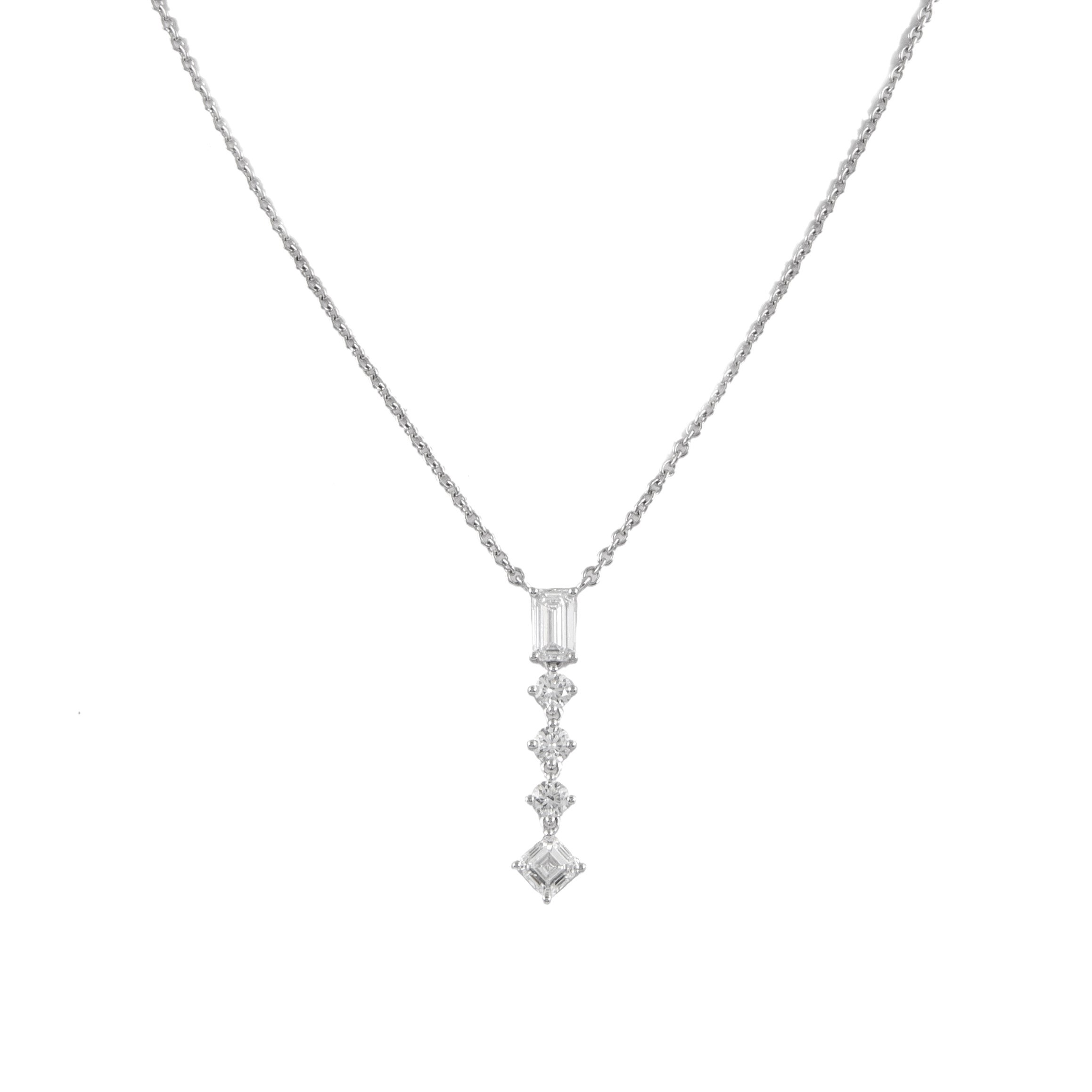 Emerald Cut Alexander GIA Certified 1.56ctt Diamond Pendant Necklace 18k White Gold For Sale