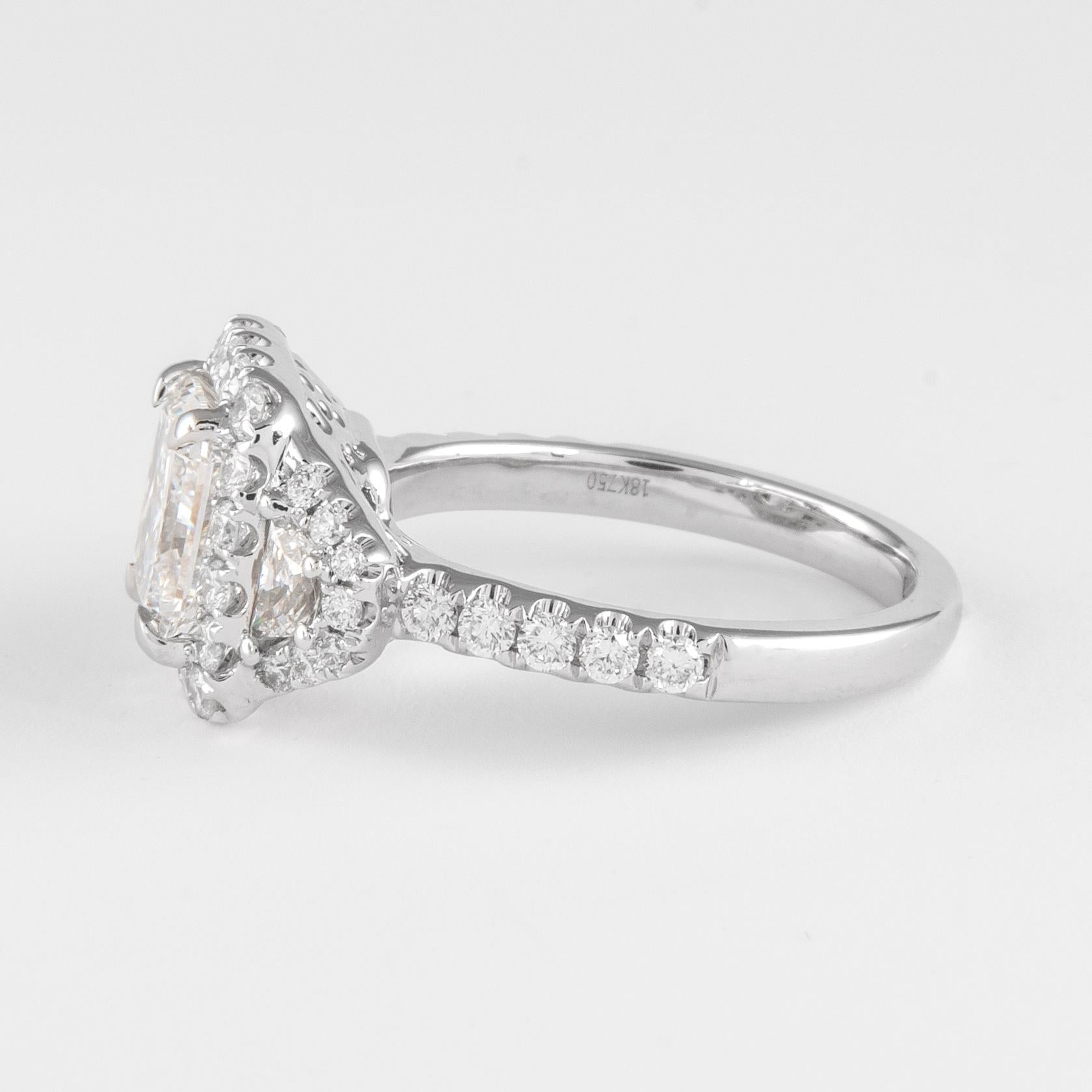 Alexander GIA Certified 2.00ct Radiant Cut Diamond Three Stone Ring 18k In New Condition For Sale In BEVERLY HILLS, CA