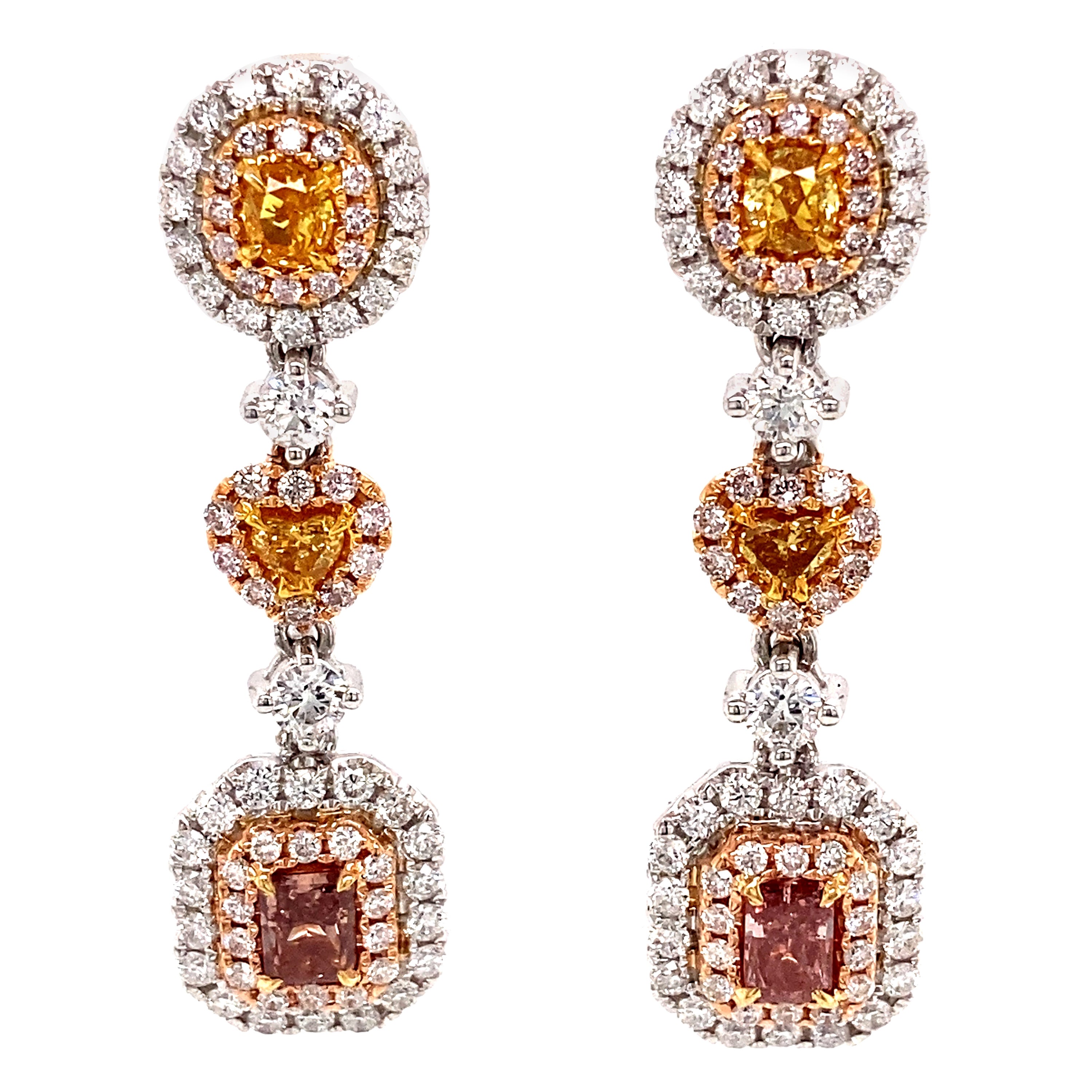 Alexander Pendientes de Diamantes Amarillos y Rosa Intenso con Certificado GIA de 2,82 ct 18k