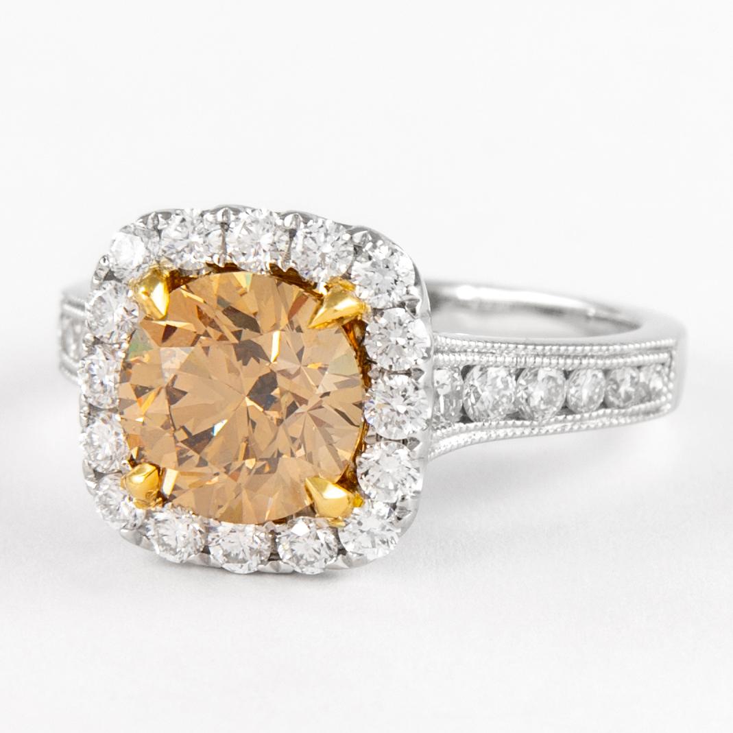 Taille ronde Alexander, bague en or 18 carats avec diamant brun foncé fantaisie de 2,93 carats certifié GIA en vente