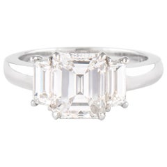Alexander GIA Certified 2ct D VVS2 Emerald Cut Diamond Three-Stone Ring Platinum
