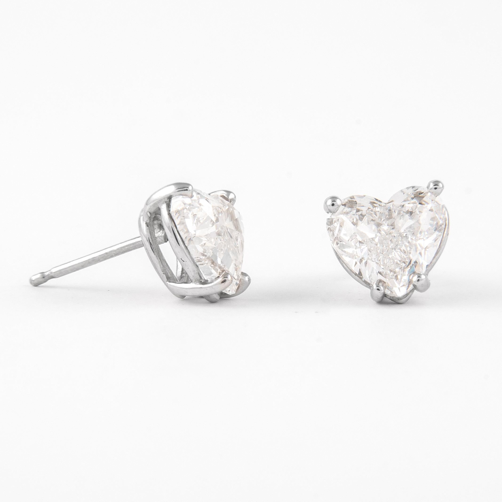 Modern Alexander GIA Certified 3.02 Carat Heart Diamond Stud Earrings 18k