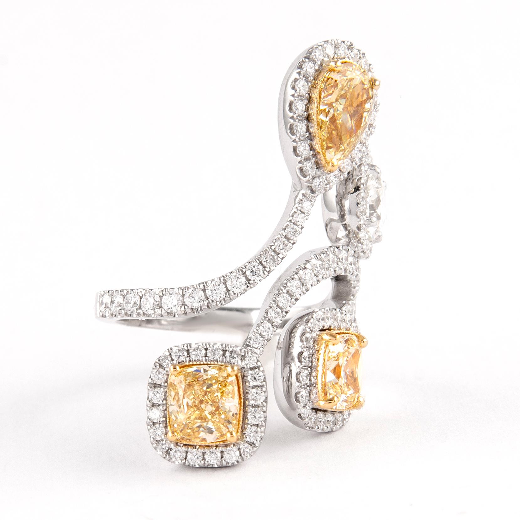Alexander GIA Certified 3.06ct Fancy Yellow Diamond Bypass Ring 18k Gold In New Condition For Sale In BEVERLY HILLS, CA