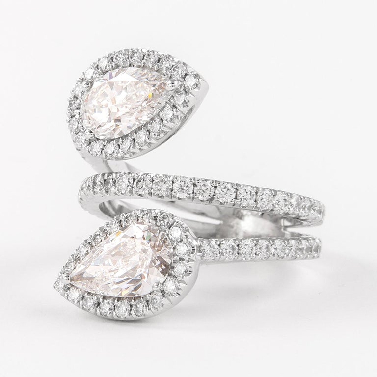 Modern Alexander GIA Certified 3.24ctt Toi et Moi Pear Diamonds Pave Bypass Ring For Sale