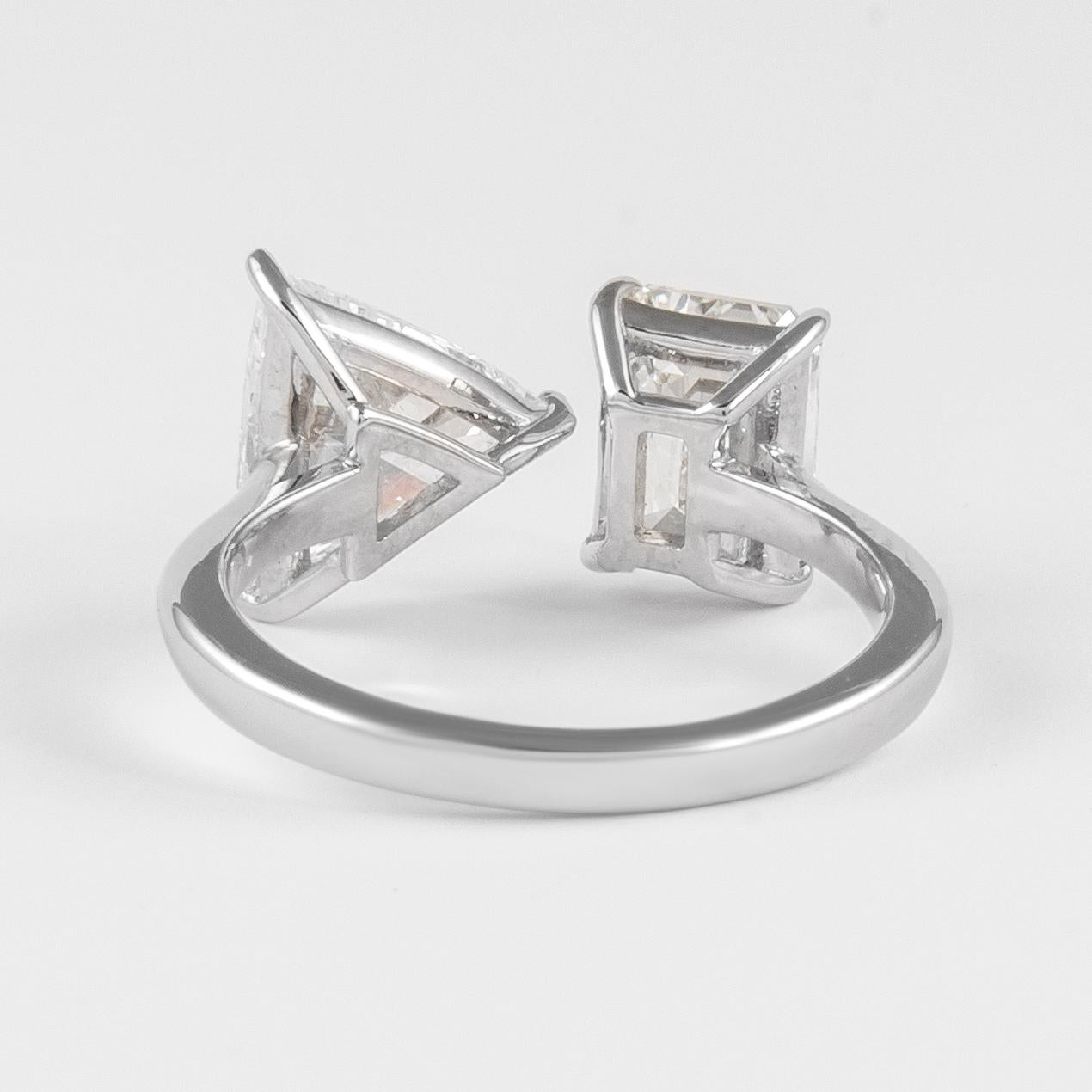 Women's Alexander GIA Certified 3.70 Carat Toi Et Moi Diamonds Ring 18k White Gold For Sale